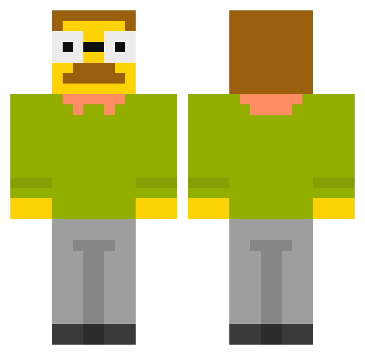 Tijdmachine Minecraft skin, front and back view