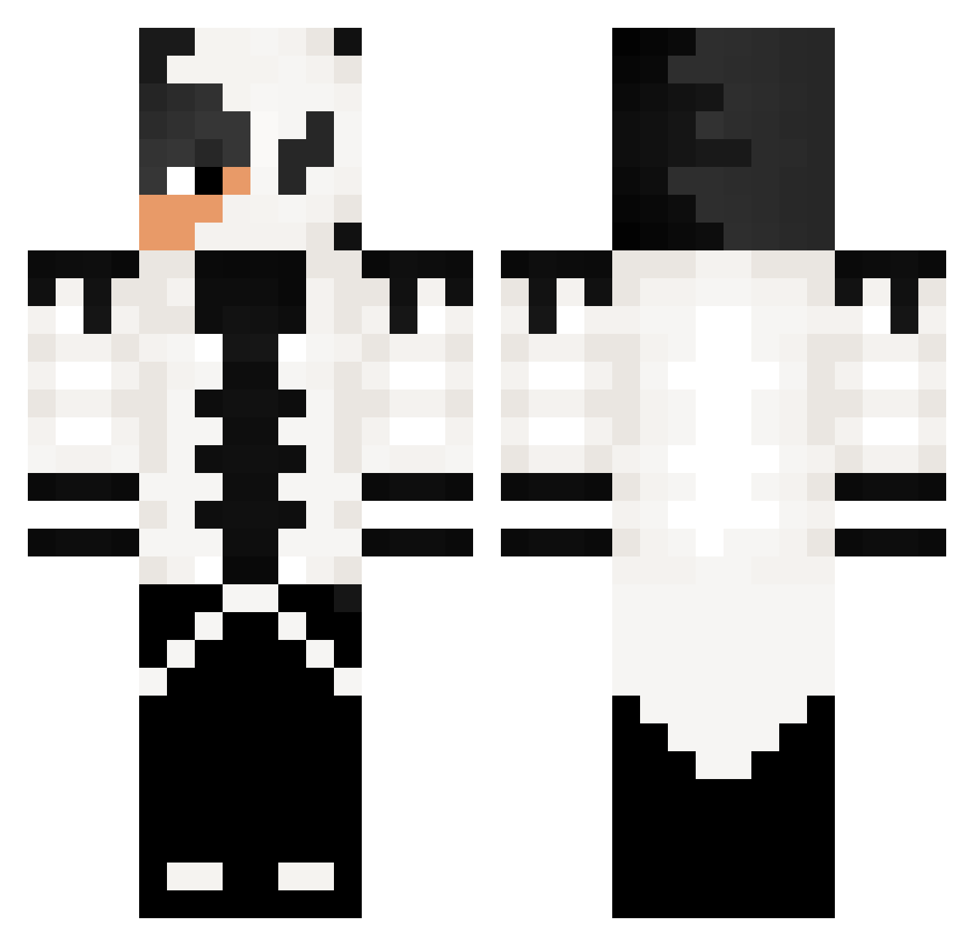 Skkynet Minecraft skin, front and back view