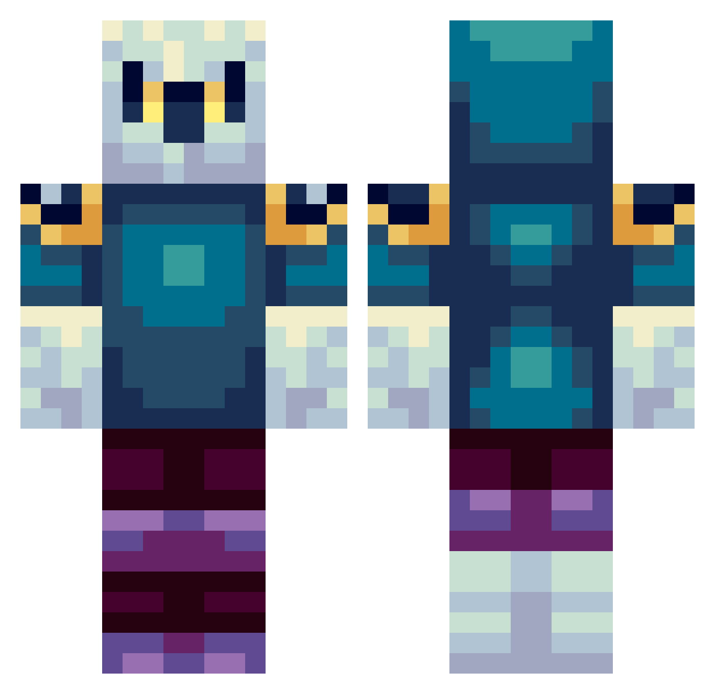 Finis Minecraft skin, front and back view