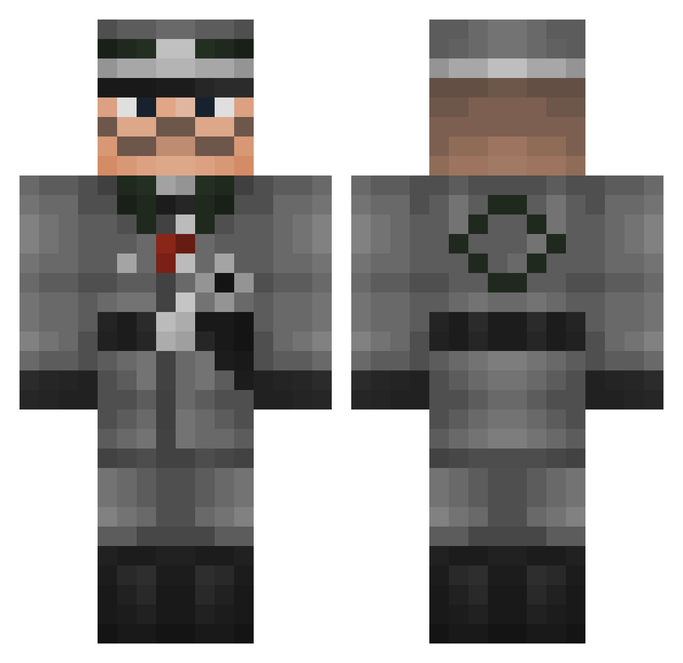 Rockheim Minecraft skin, front and back view