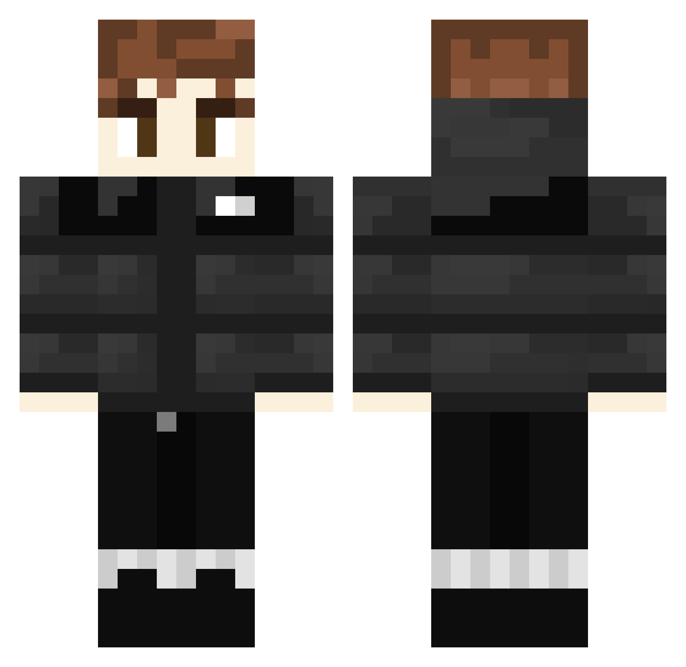 Spackomann Minecraft skin, front and back view