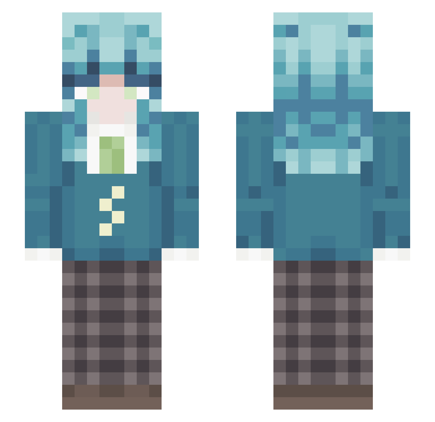 nyanbeliever Minecraft skin, front and back view