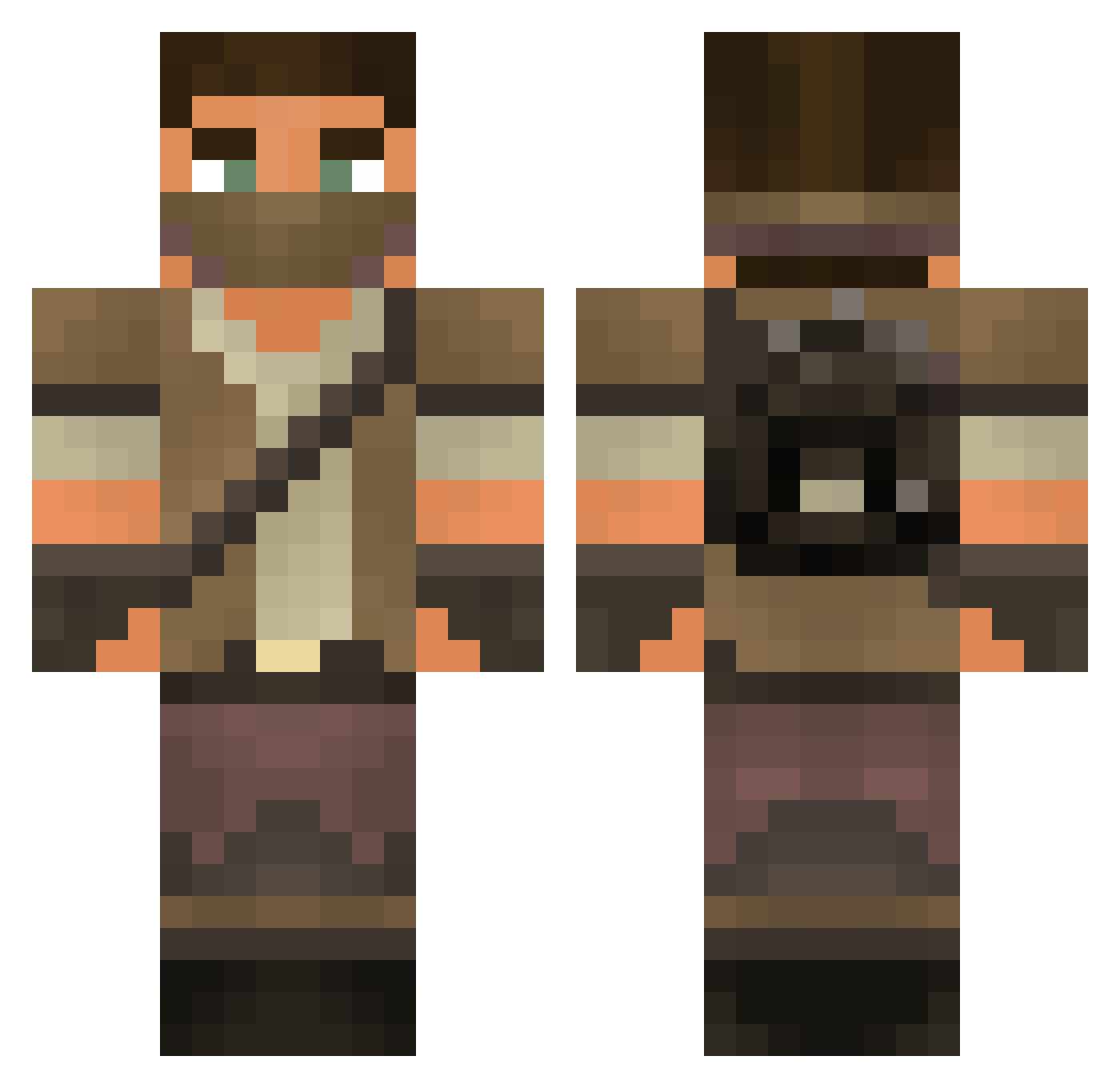 GunJ Minecraft skin, front and back view