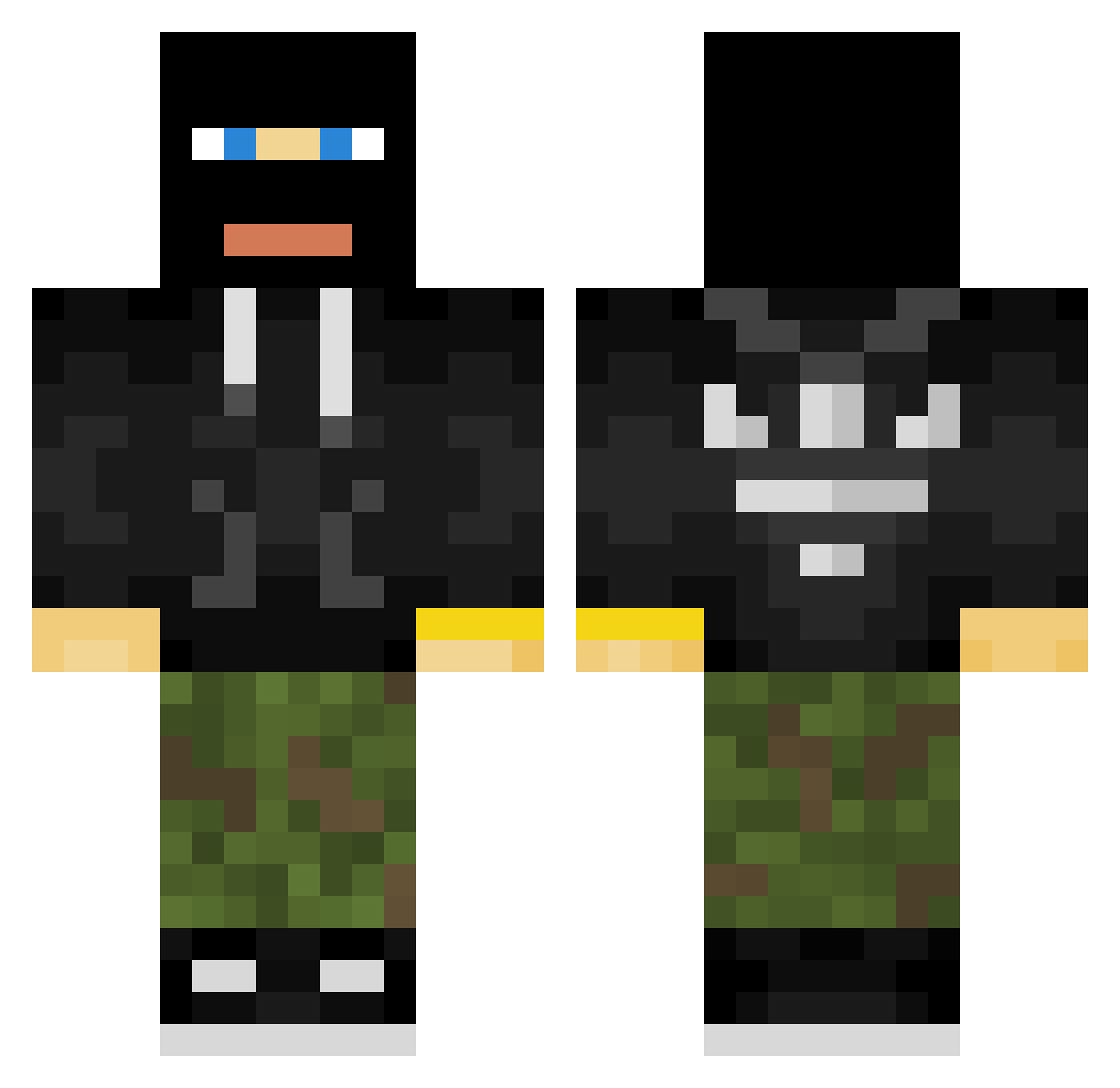 Morganio Minecraft skin, front and back view