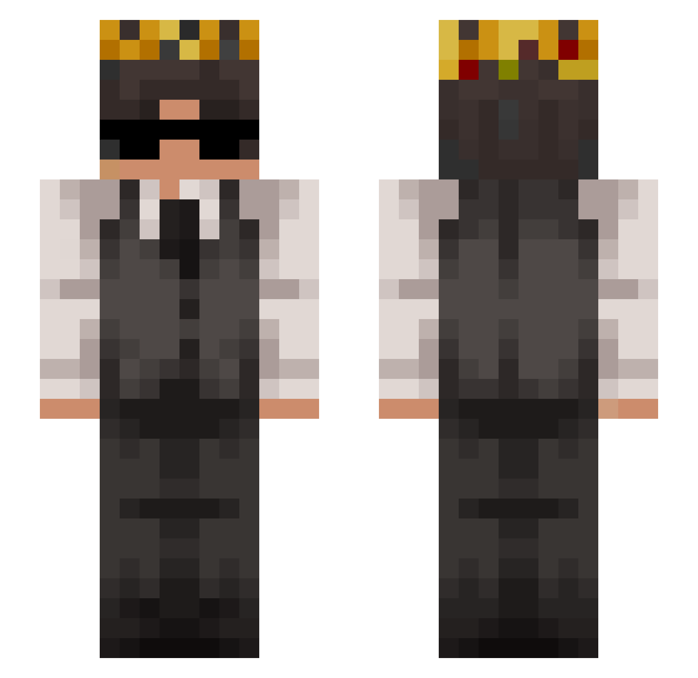 Plazmufka Minecraft skin, front and back view