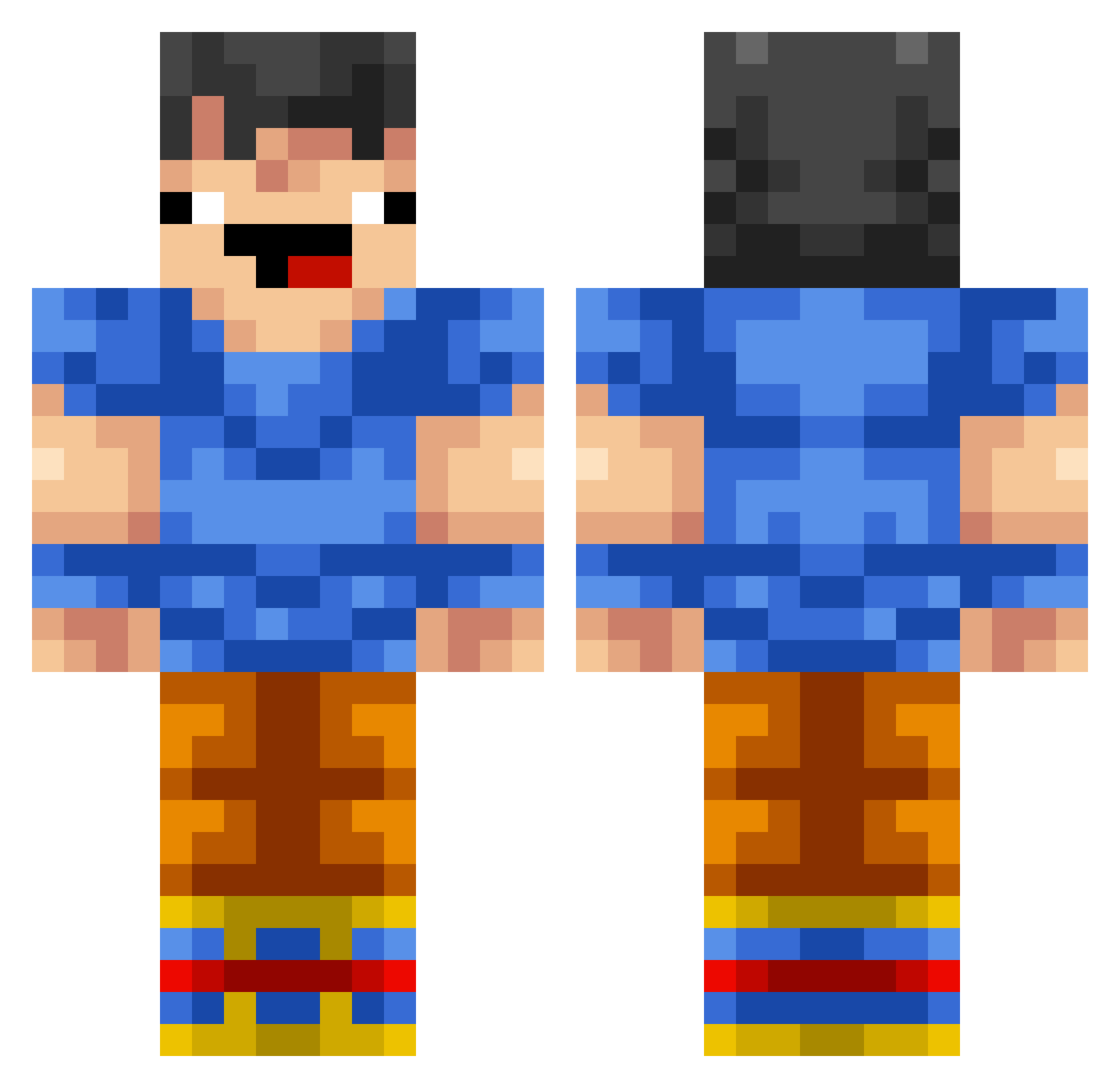 JaryoXD Minecraft skin, front and back view