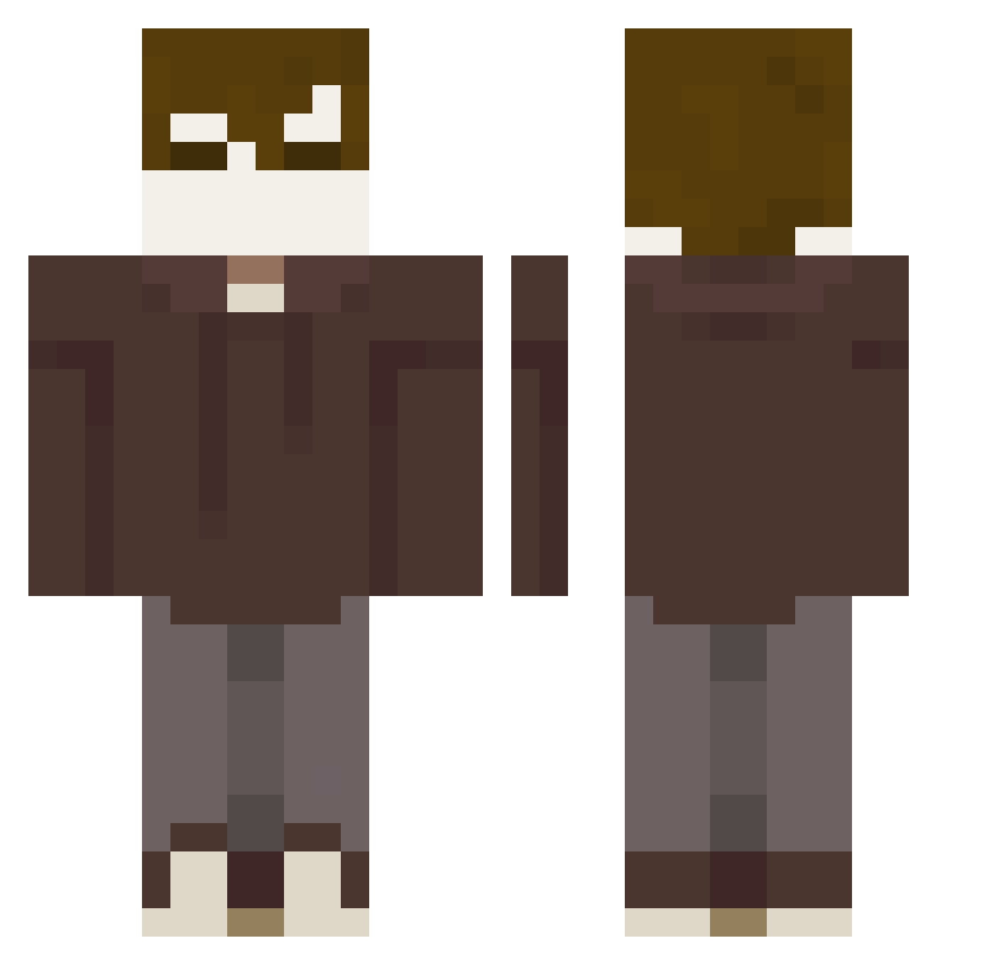 Zowley Minecraft skin, front and back view