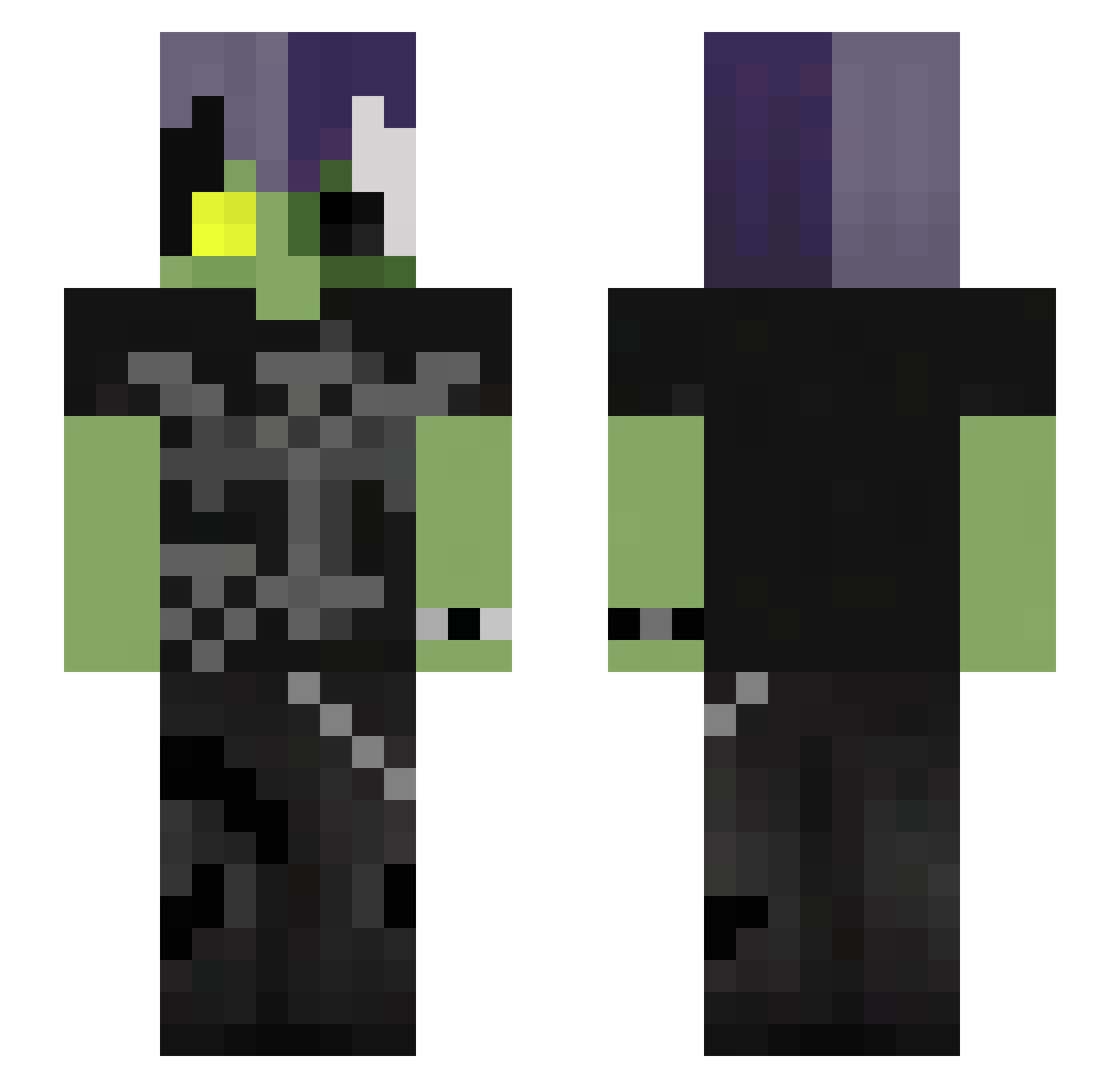 NekroKOMIKON Minecraft skin, front and back view