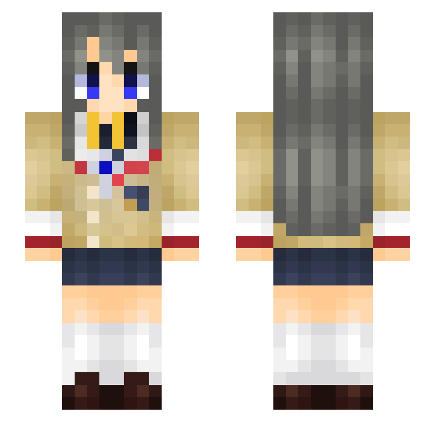 BanGDreamItsMyGO Minecraft skin, front and back view
