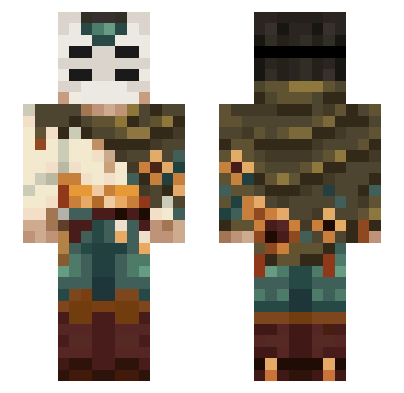 pixeltrue Minecraft skin, front and back view