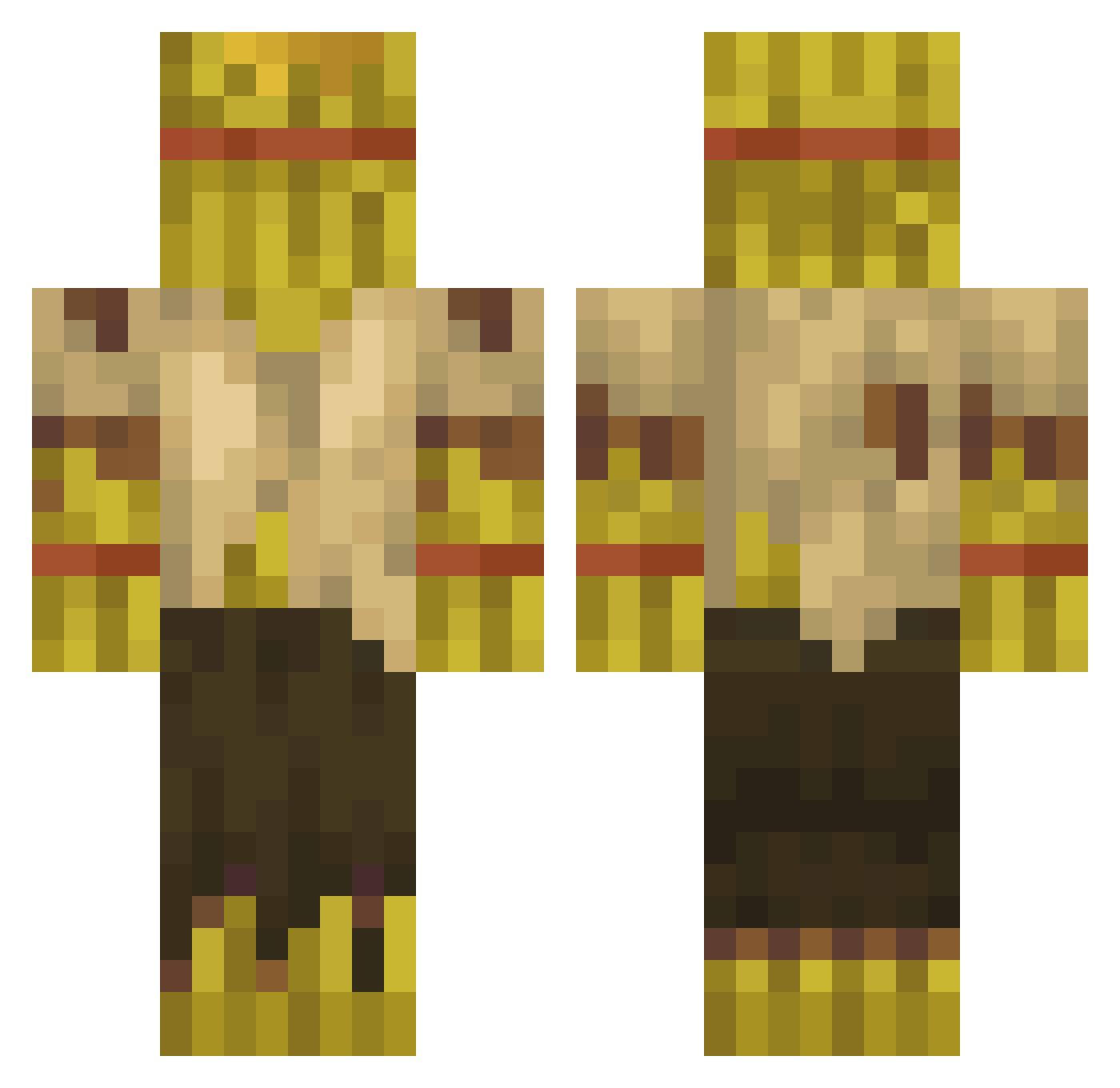 Mishandles Minecraft skin, front and back view