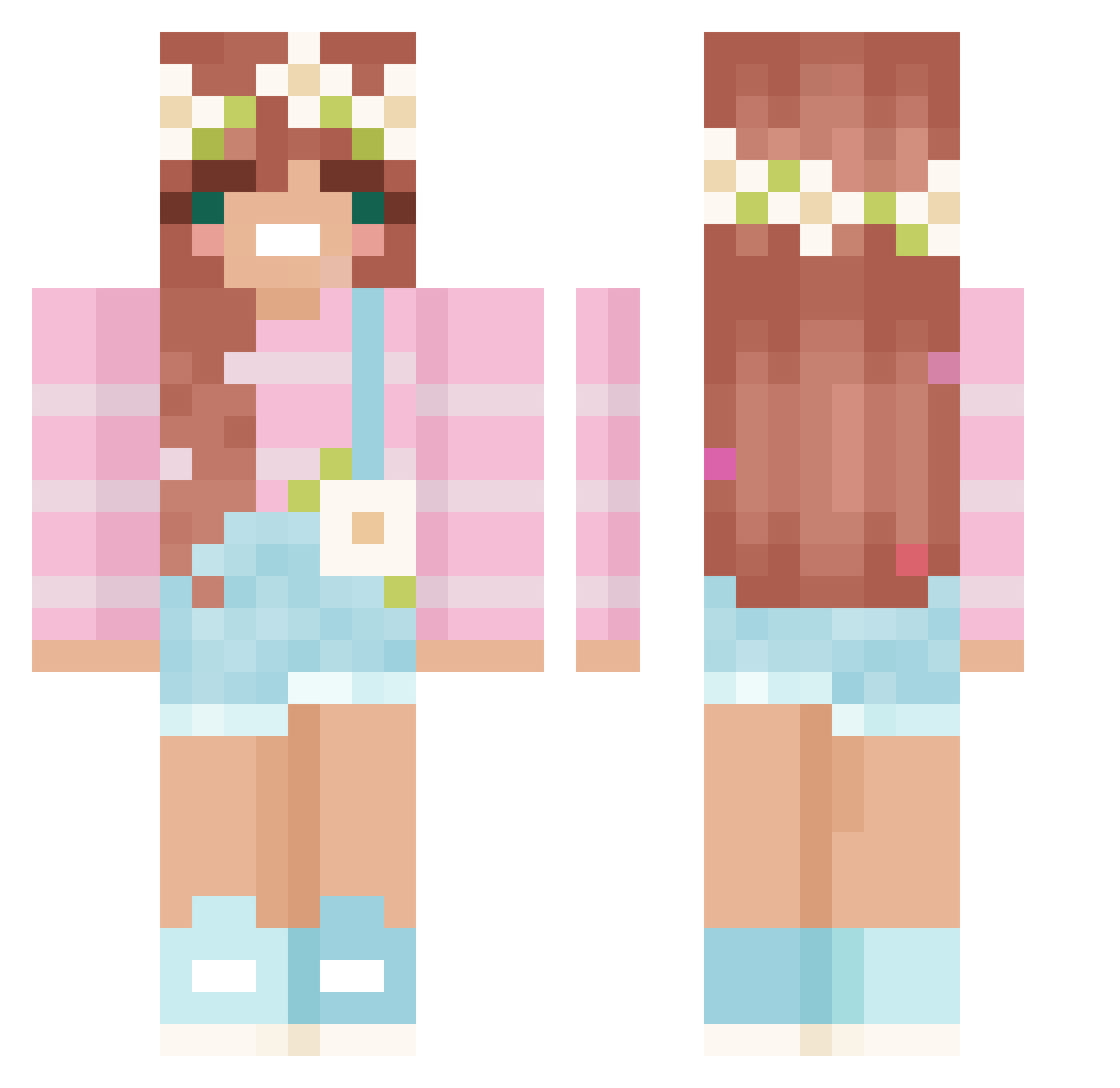 Baumeisterin420 Minecraft skin, front and back view