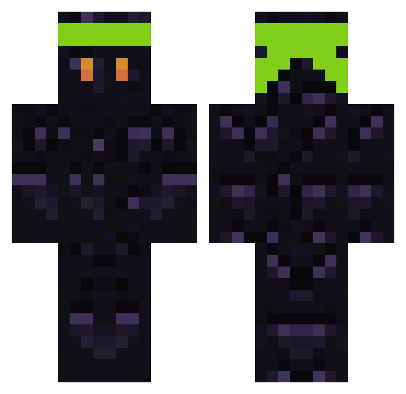 ObsidianFall Minecraft skin, front and back view