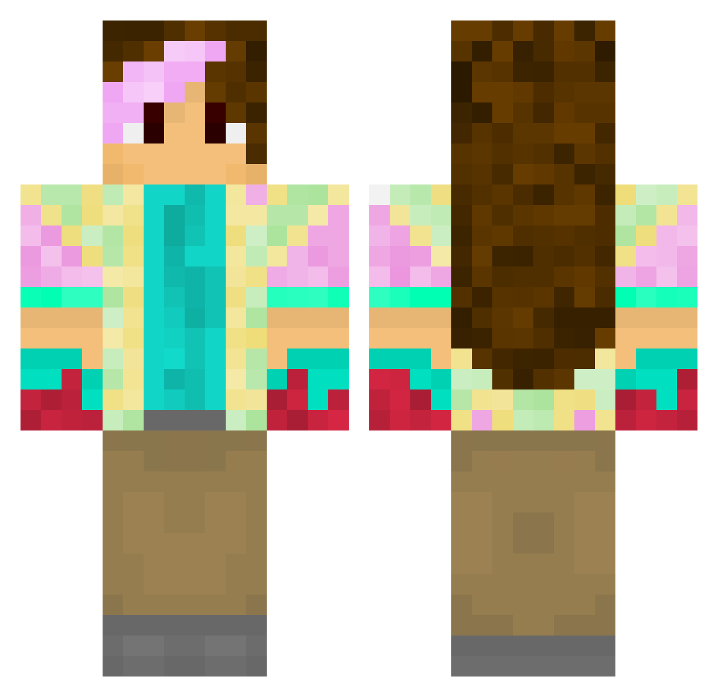 NoHeckas Minecraft skin, front and back view
