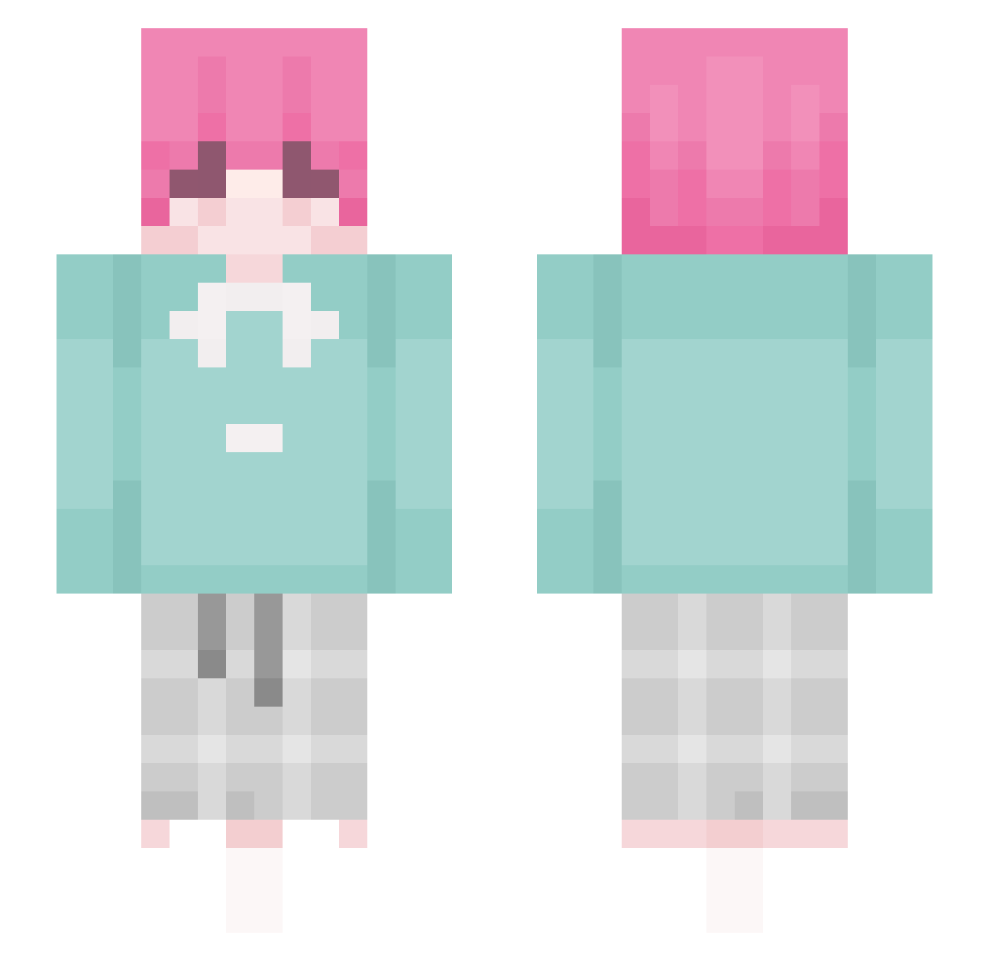 iBedless Minecraft skin, front and back view