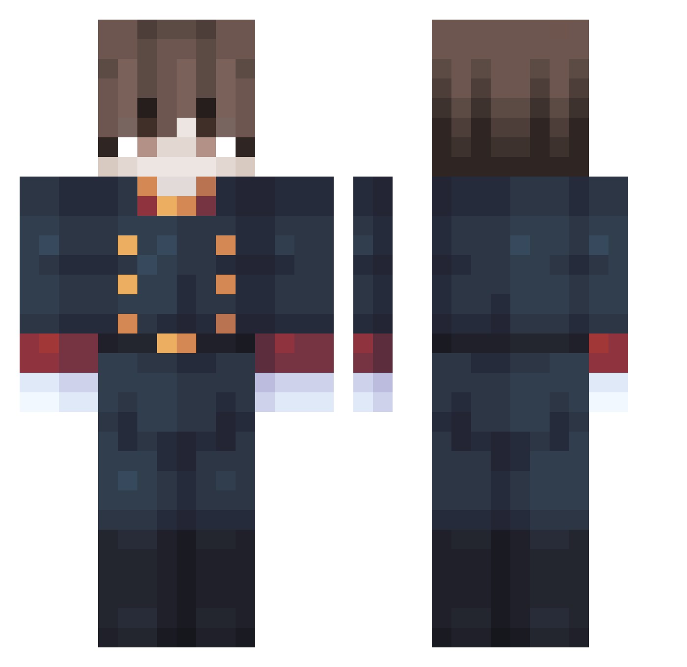 wakamina Minecraft skin, front and back view