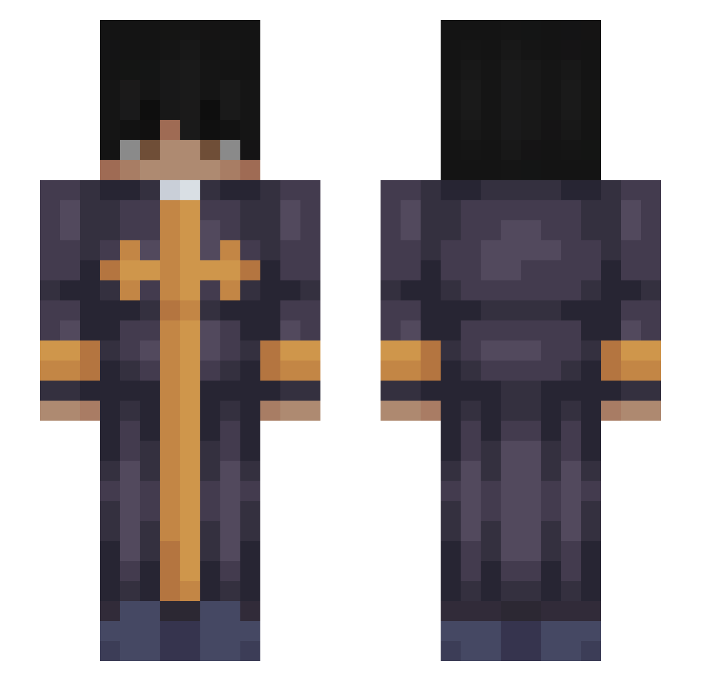 Pur0v Minecraft skin, front and back view