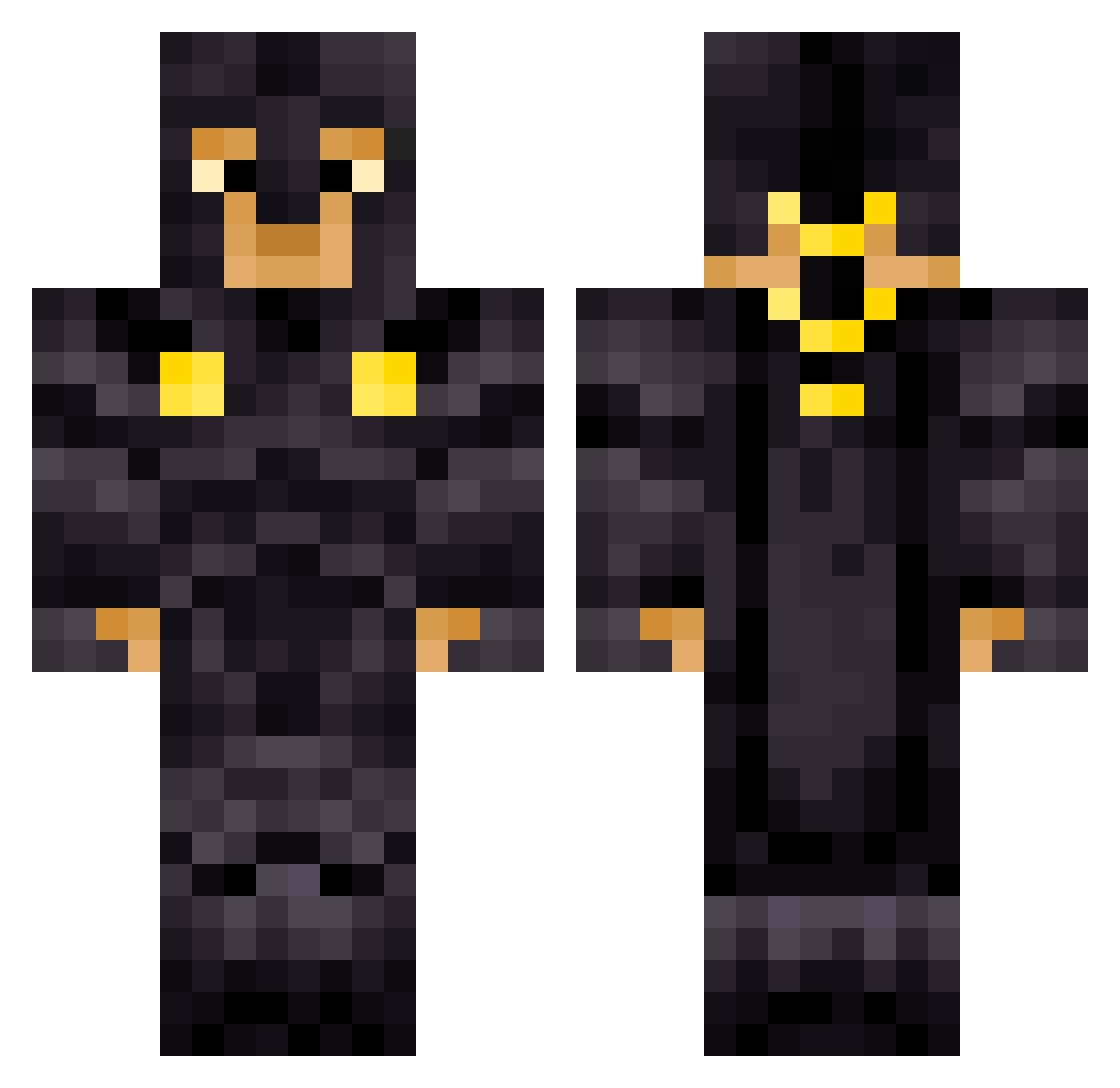 UncleBenjo Minecraft skin, front and back view