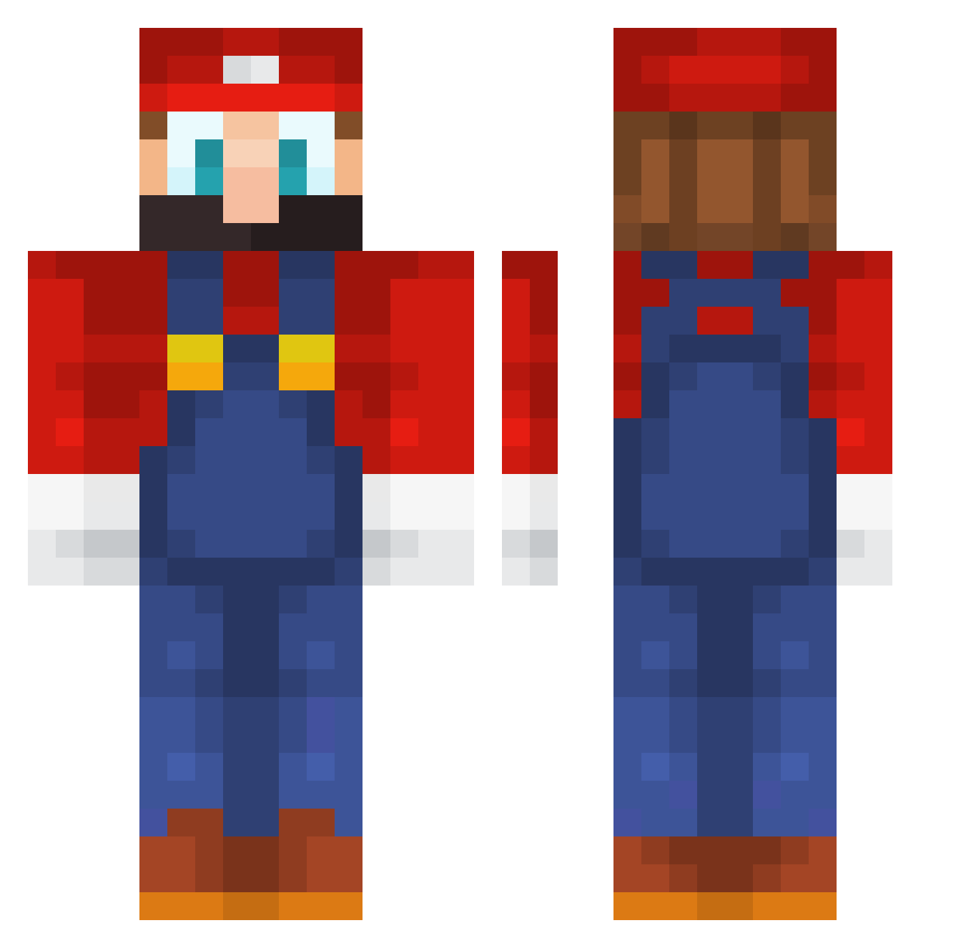 Mucket Minecraft skin, front and back view