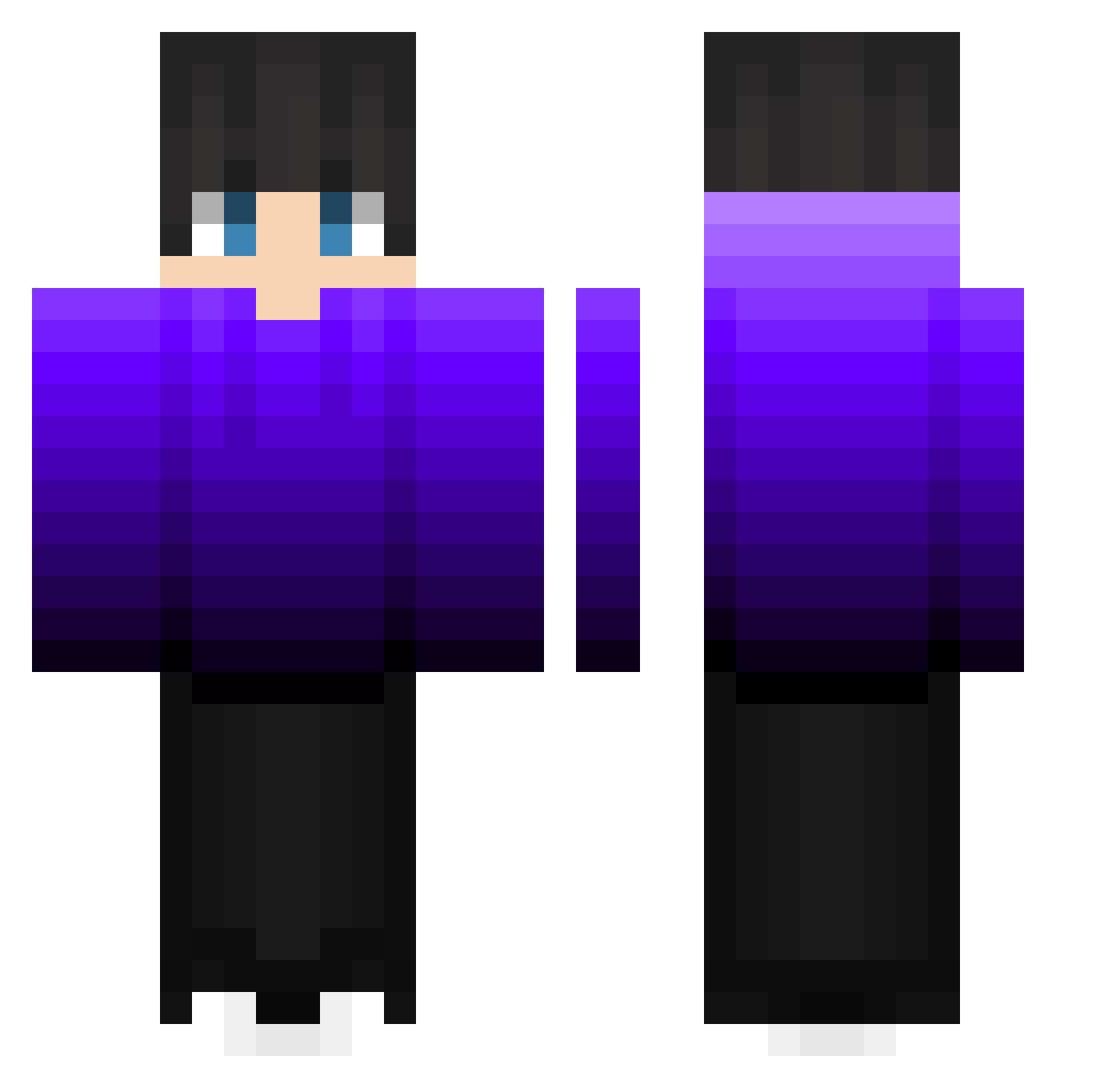 Zebrafink Minecraft skin, front and back view