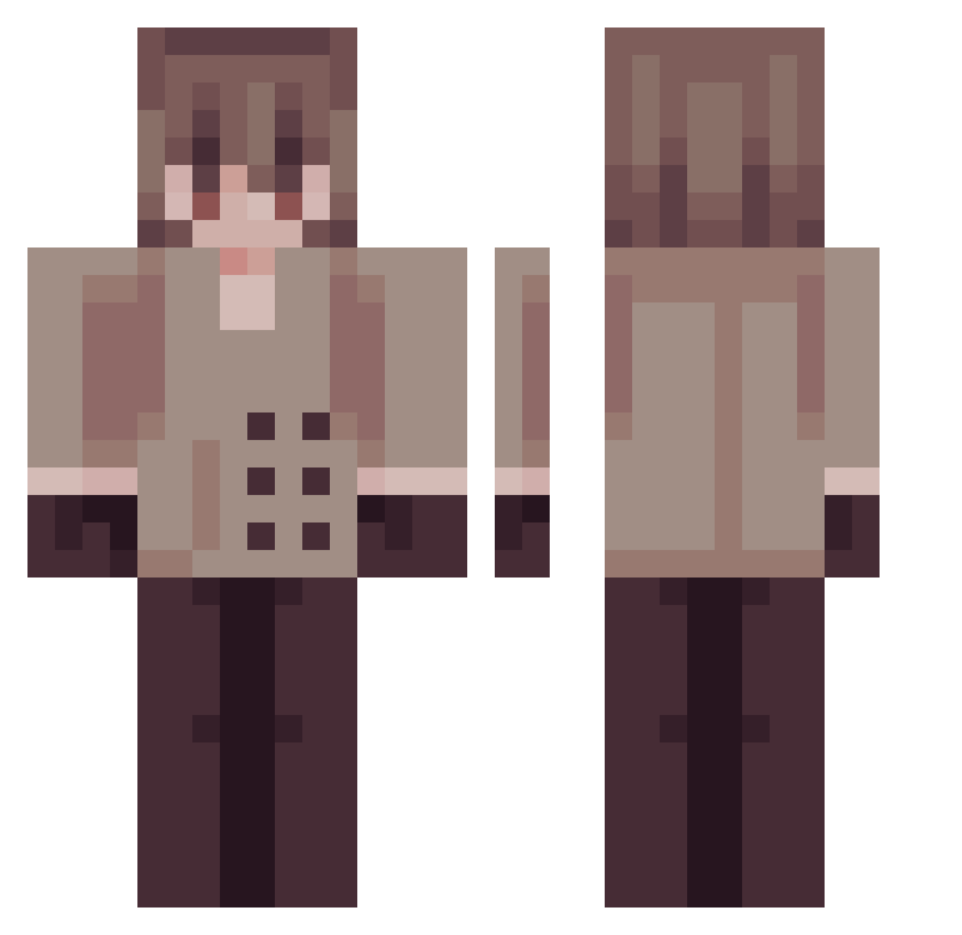 Zeddere Minecraft skin, front and back view