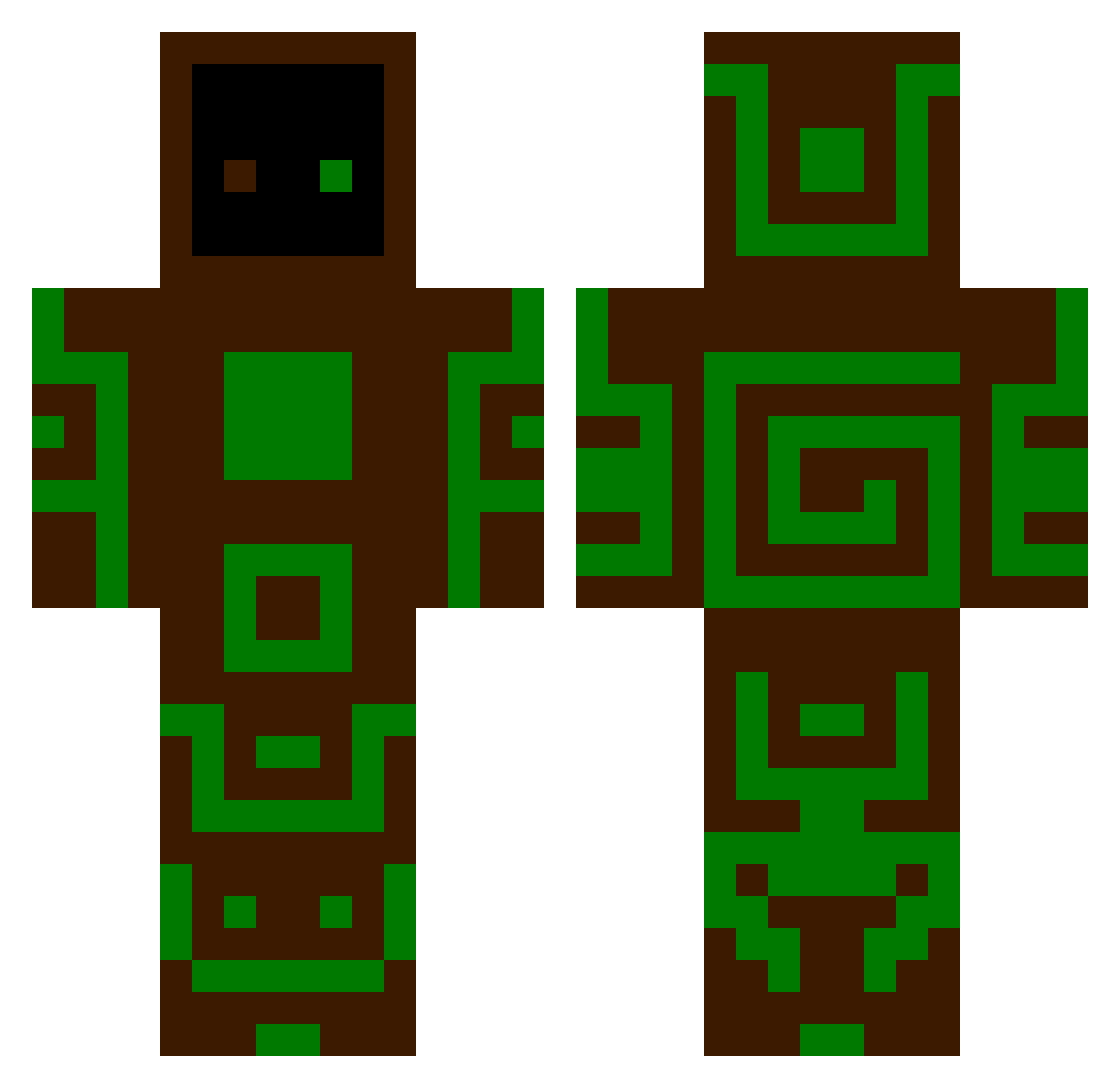 GreenTreeMan Minecraft skin, front and back view