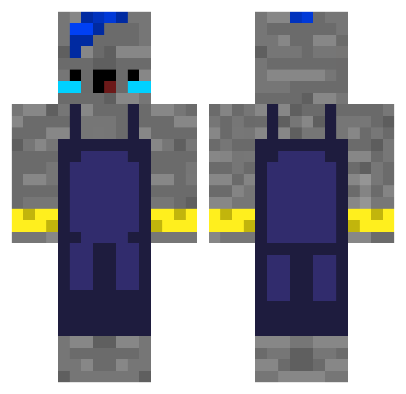Mindol625 Minecraft skin, front and back view