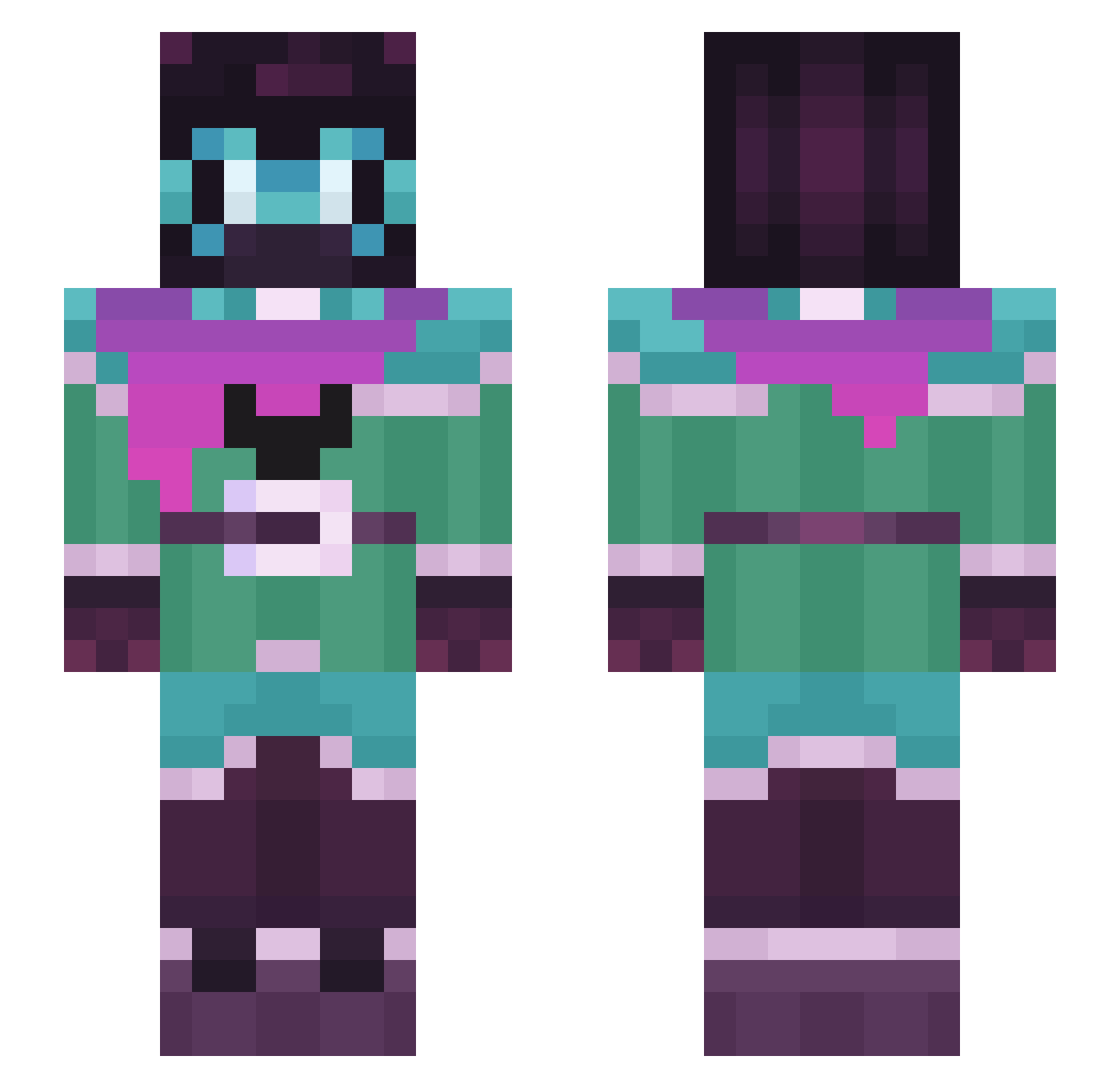 fauxthefox Minecraft skin, front and back view