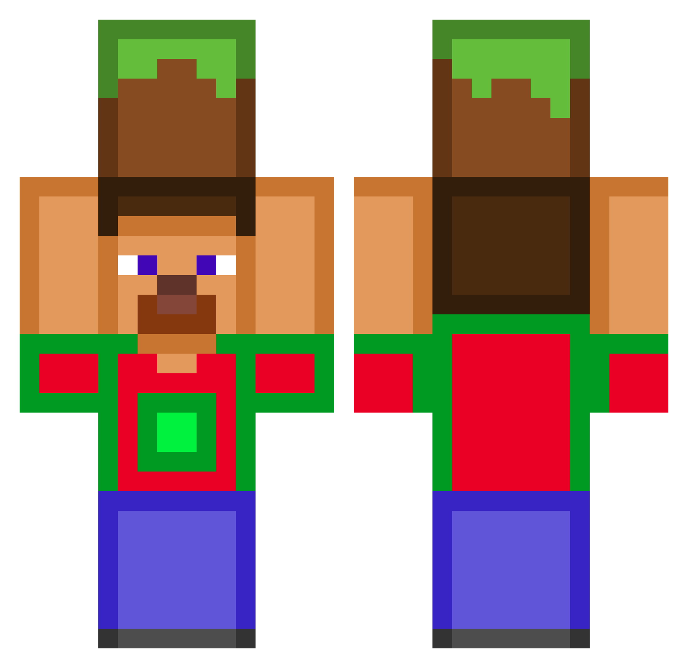 Irritable Minecraft skin, front and back view