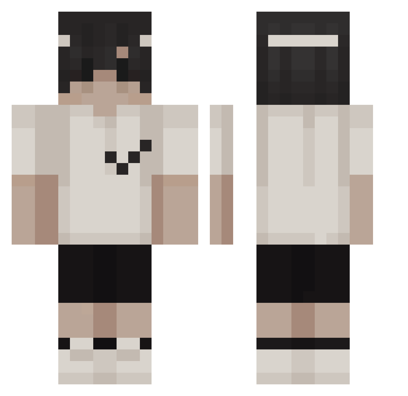 TTVR3ZY Minecraft skin, front and back view