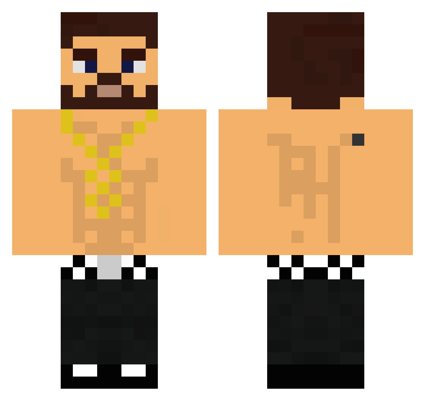 GhostFxbi Minecraft skin, front and back view