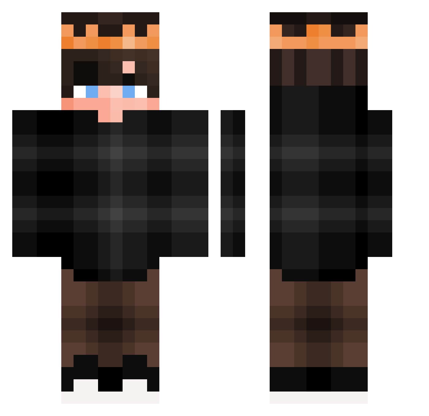 Suspicius Minecraft skin, front and back view