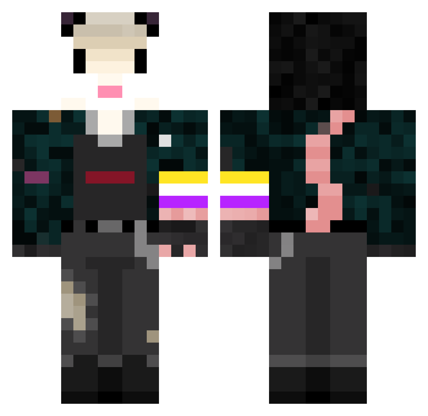 atrophe Minecraft skin, front and back view