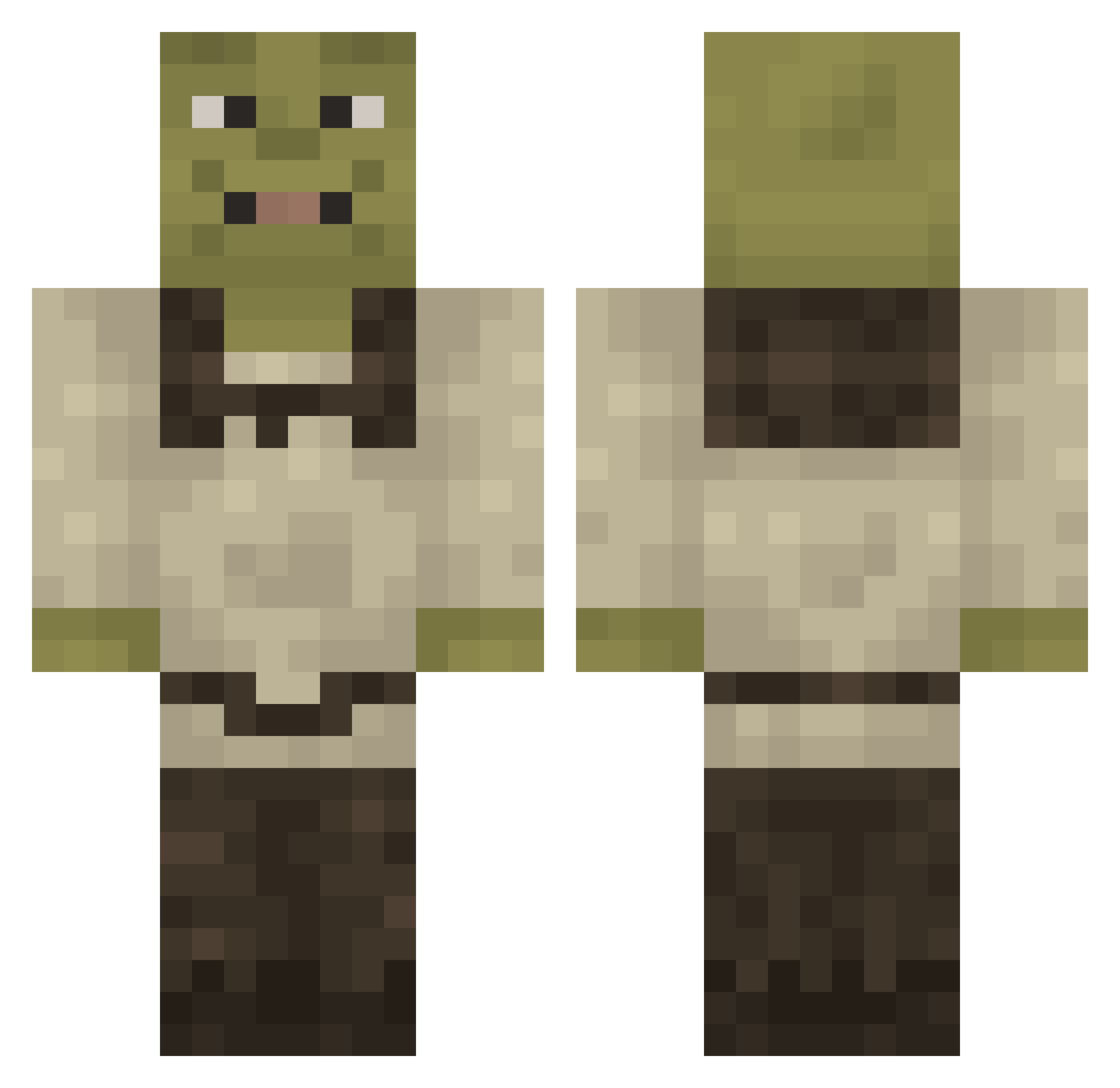 Monkejuana Minecraft skin, front and back view