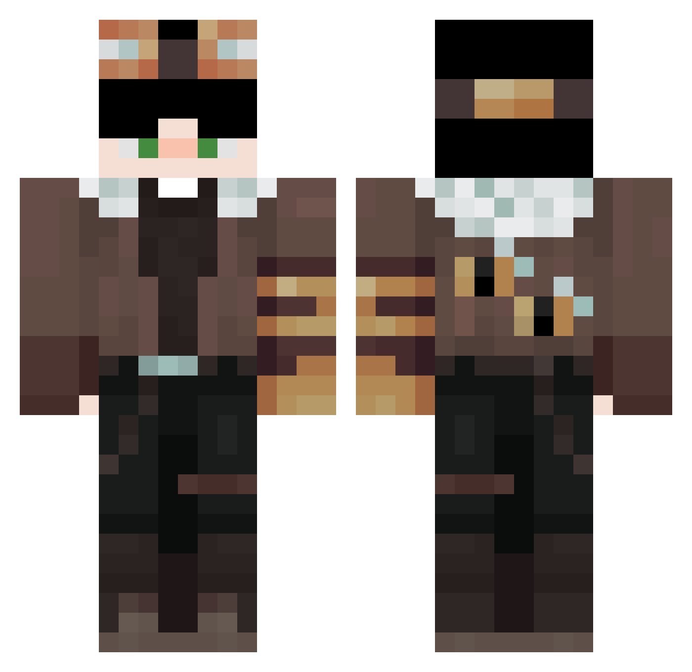 DarkChocs Minecraft skin, front and back view
