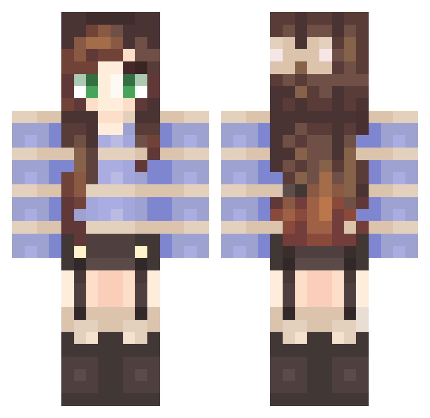 RainSpruce Minecraft skin, front and back view
