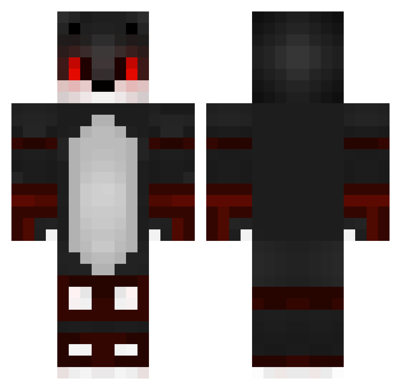RedHusk Minecraft skin, front and back view