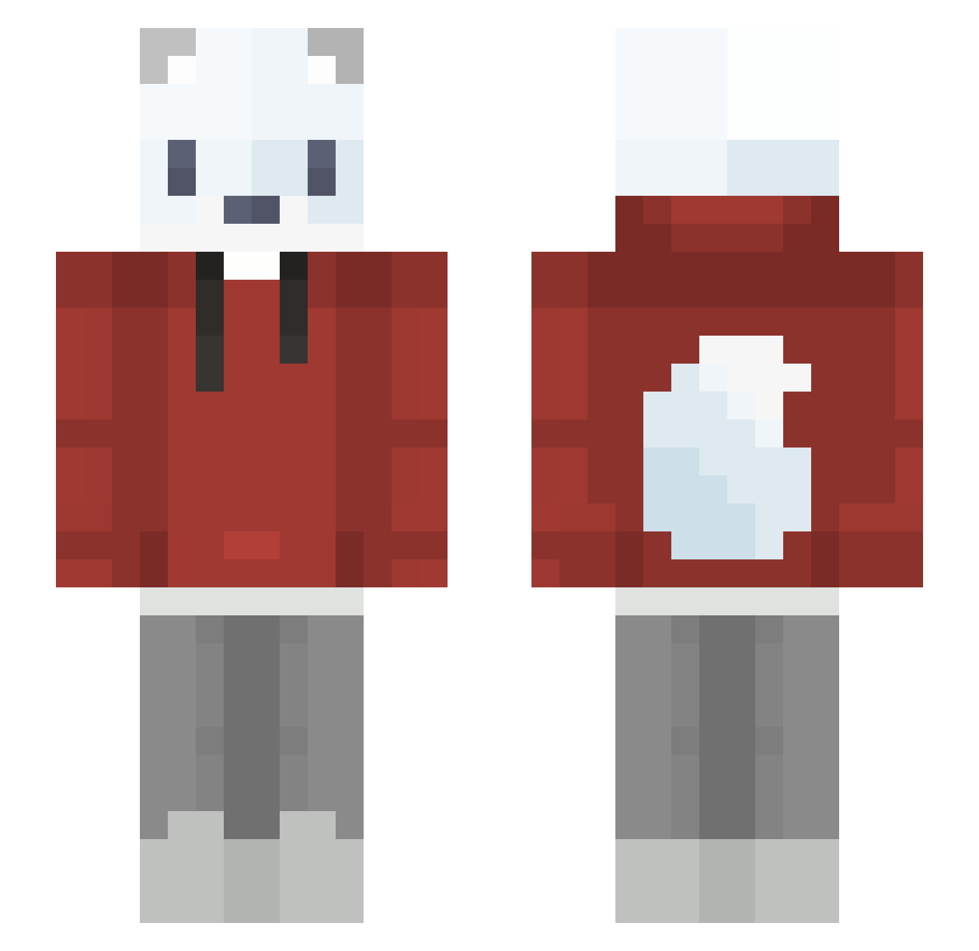 piszys Minecraft skin, front and back view