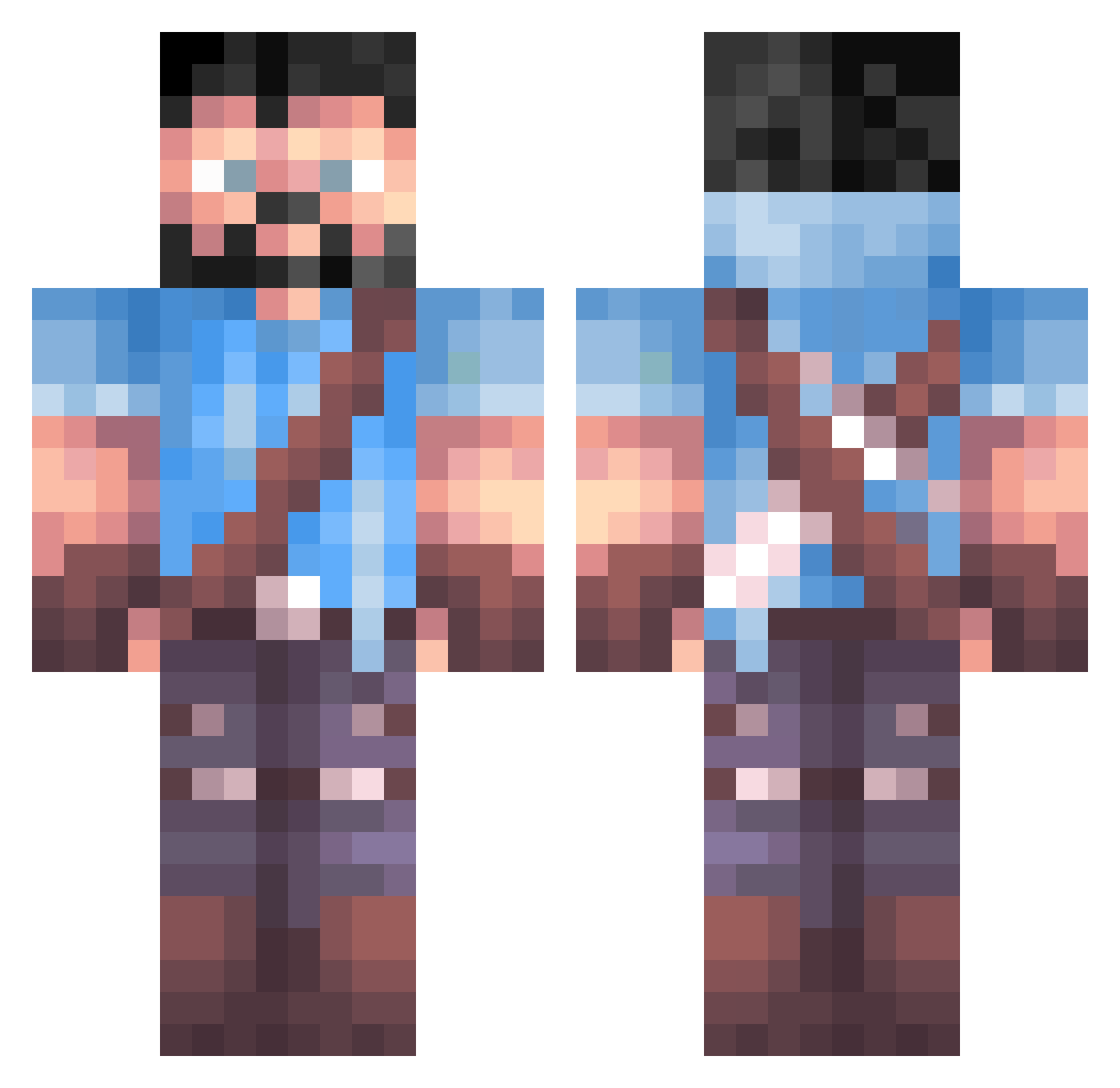 Tollers Minecraft skin, front and back view