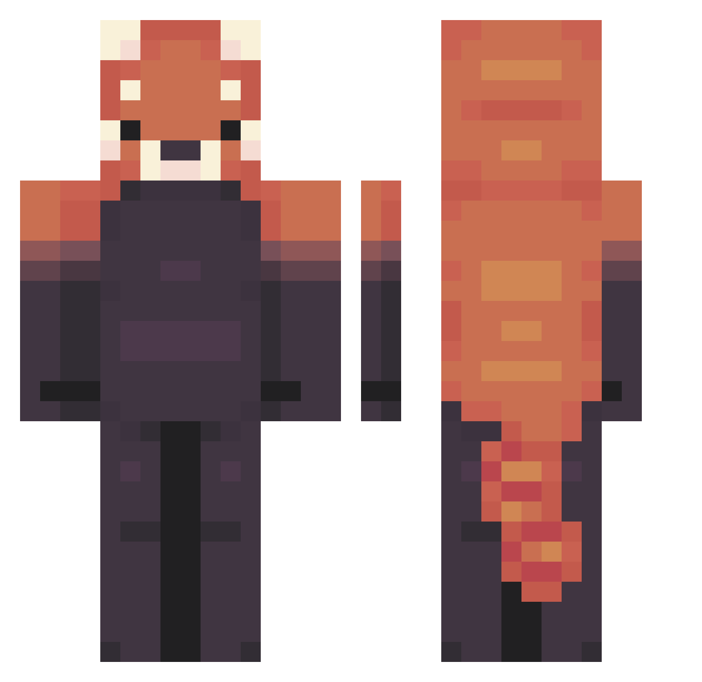PrettyGirlGamer Minecraft skin, front and back view