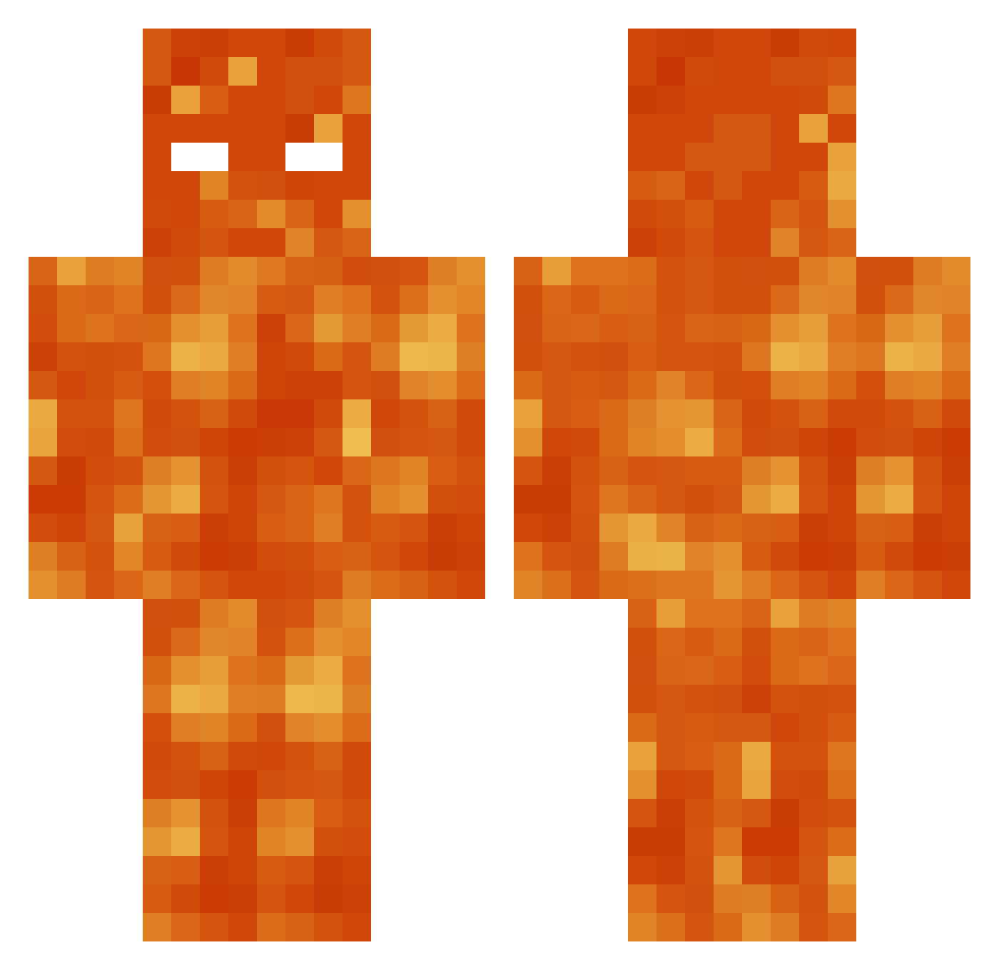 Lavafluss Minecraft skin, front and back view