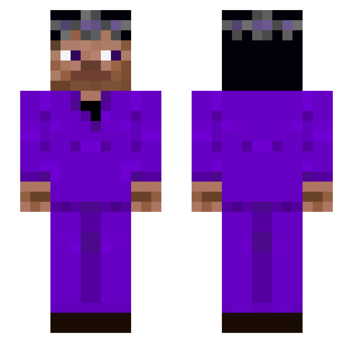 Zackuli Minecraft skin, front and back view