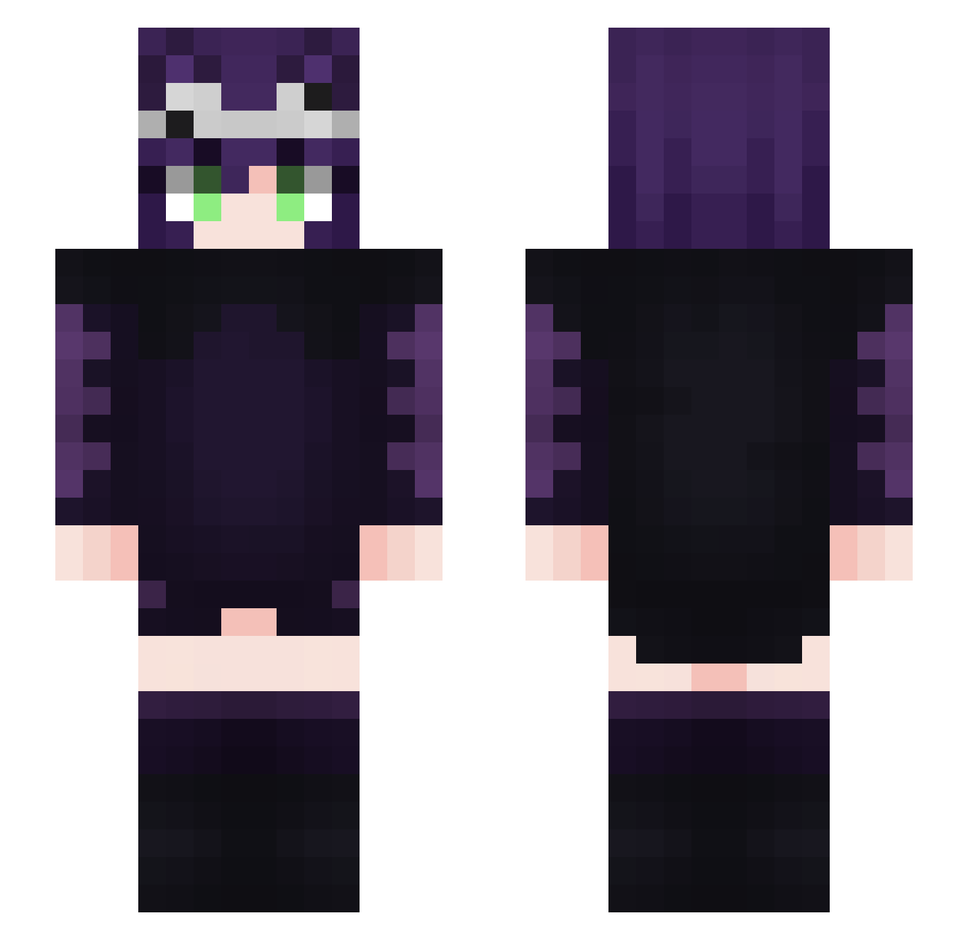 Mewsomnya Minecraft skin, front and back view
