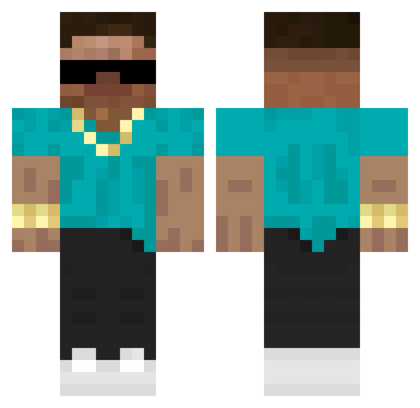CrimsonAsher Minecraft skin, front and back view