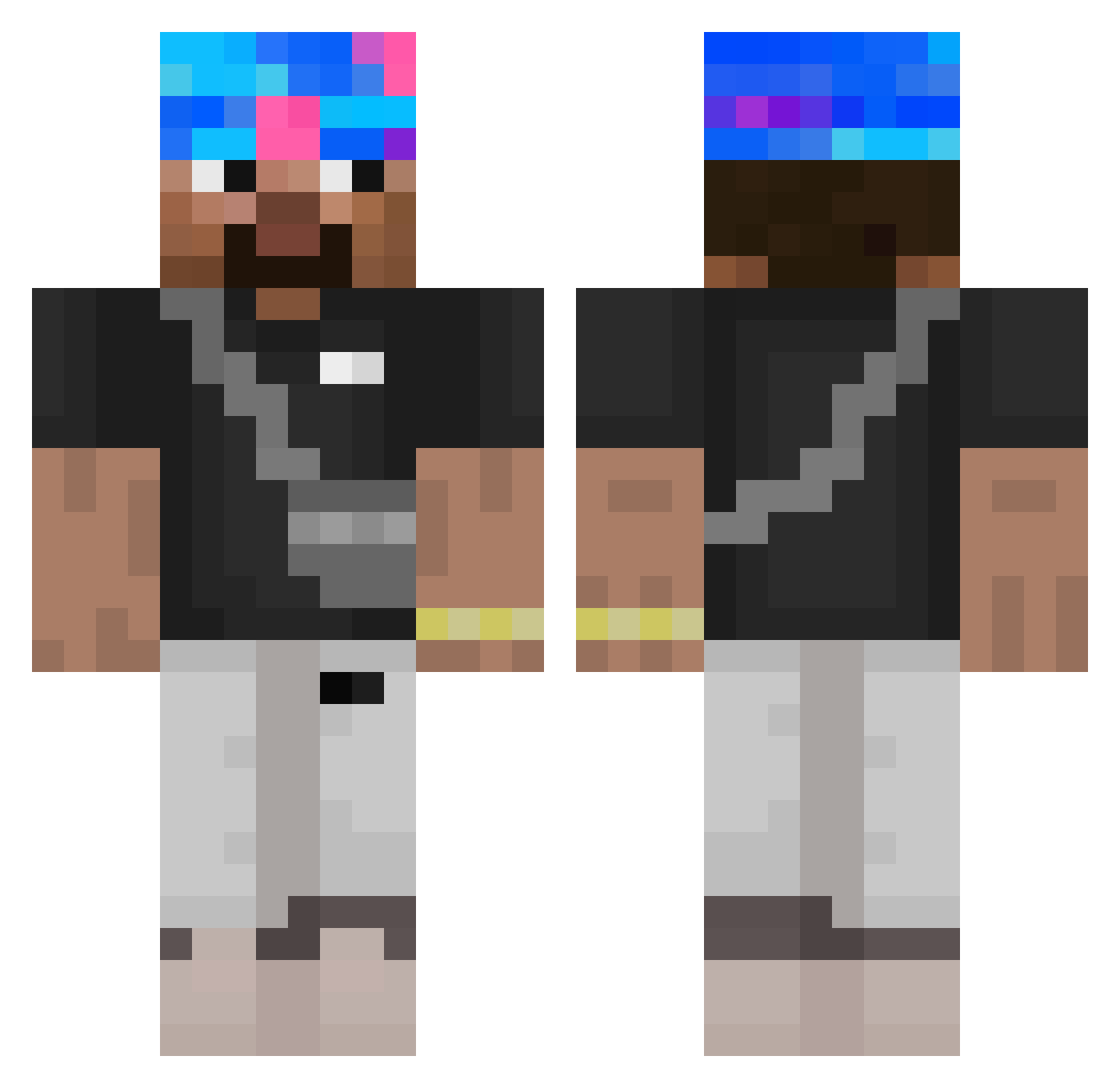 Taquu Minecraft skin, front and back view
