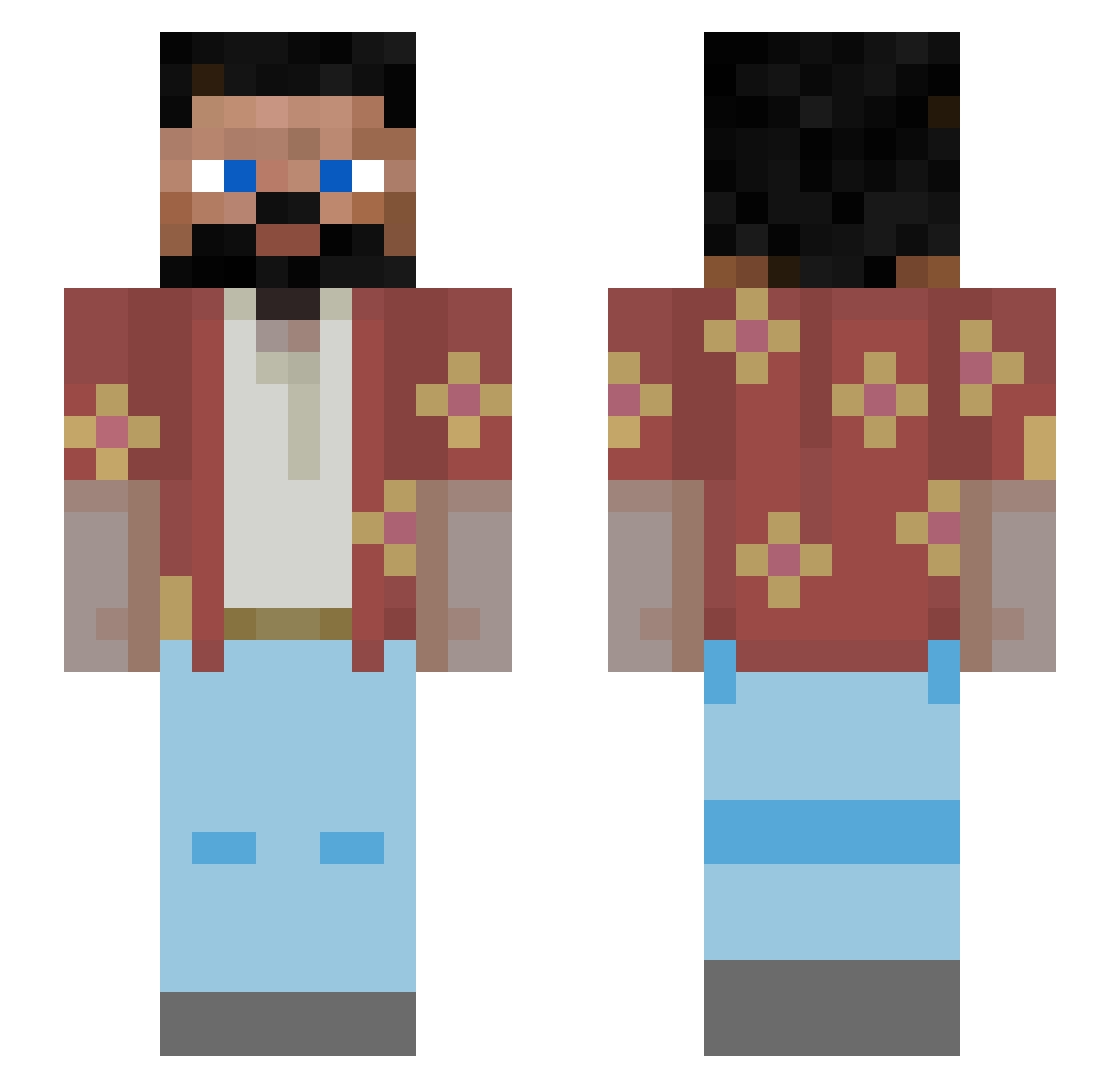 Miggex Minecraft skin, front and back view