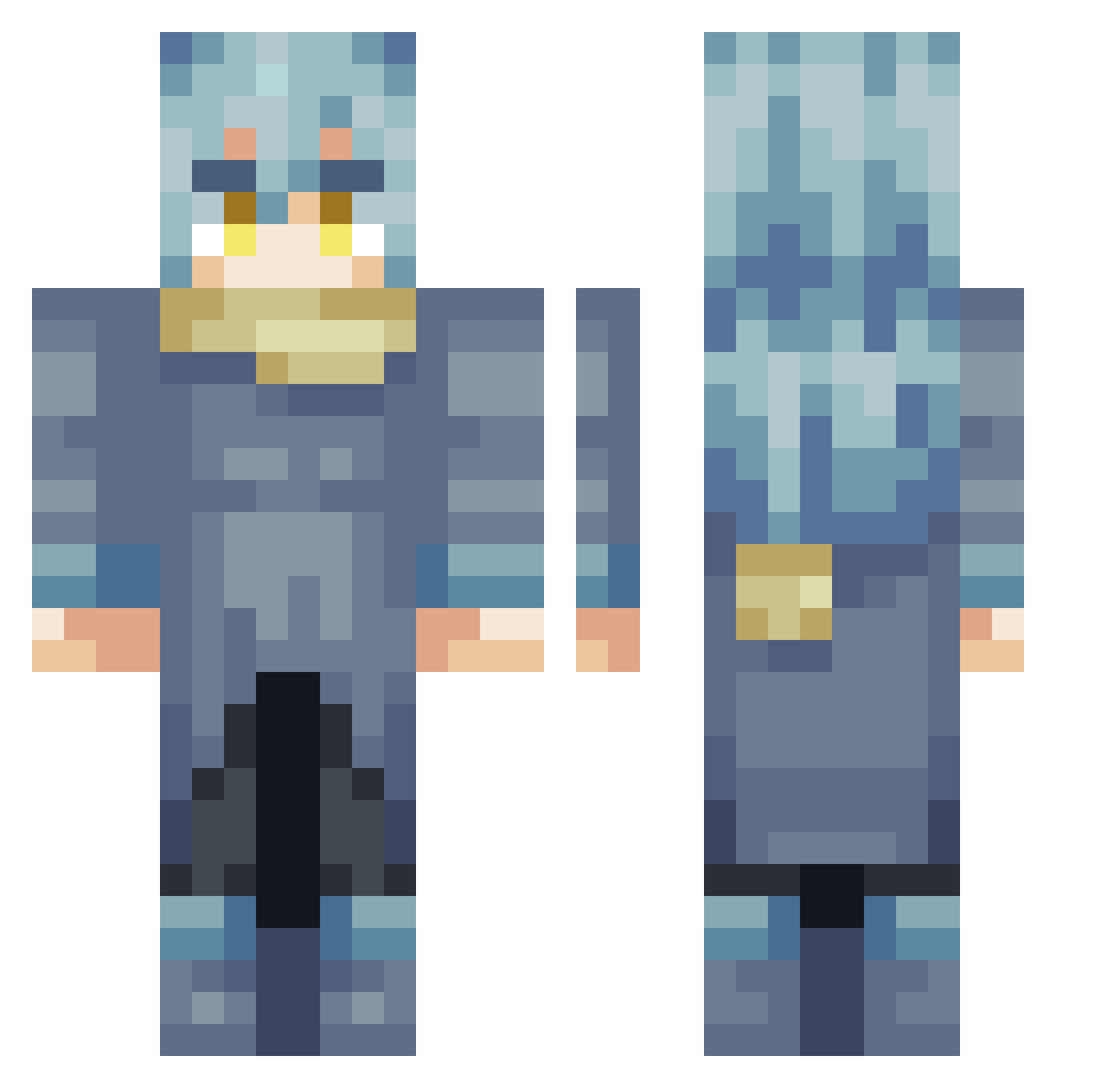 Mossycal Minecraft skin, front and back view