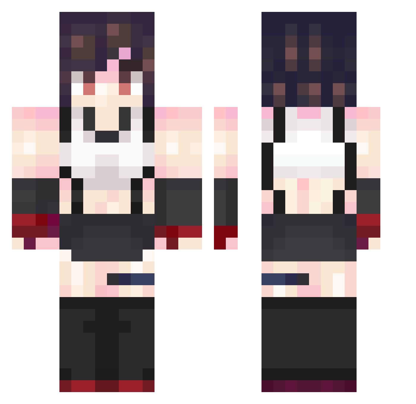 FF7_Tifa Minecraft skin, front and back view