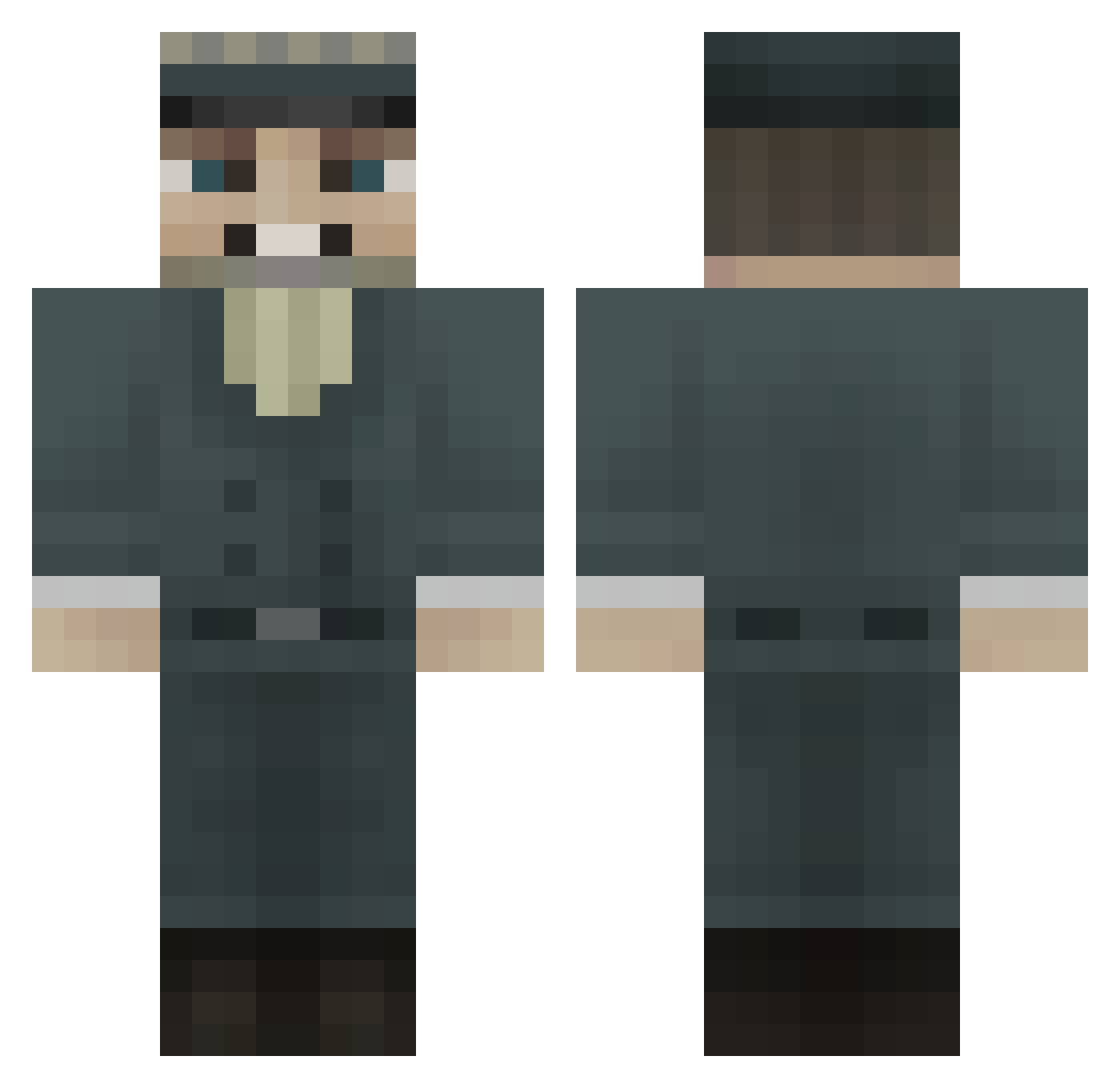 unprinted Minecraft skin, front and back view