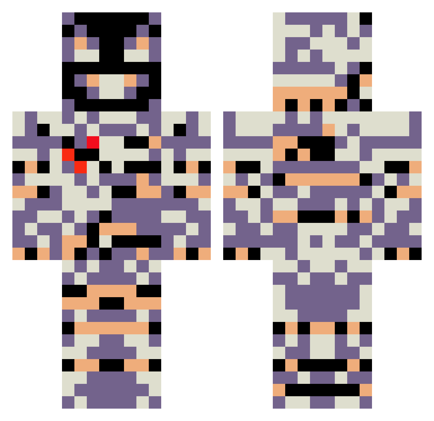 Hunt Minecraft skin, front and back view
